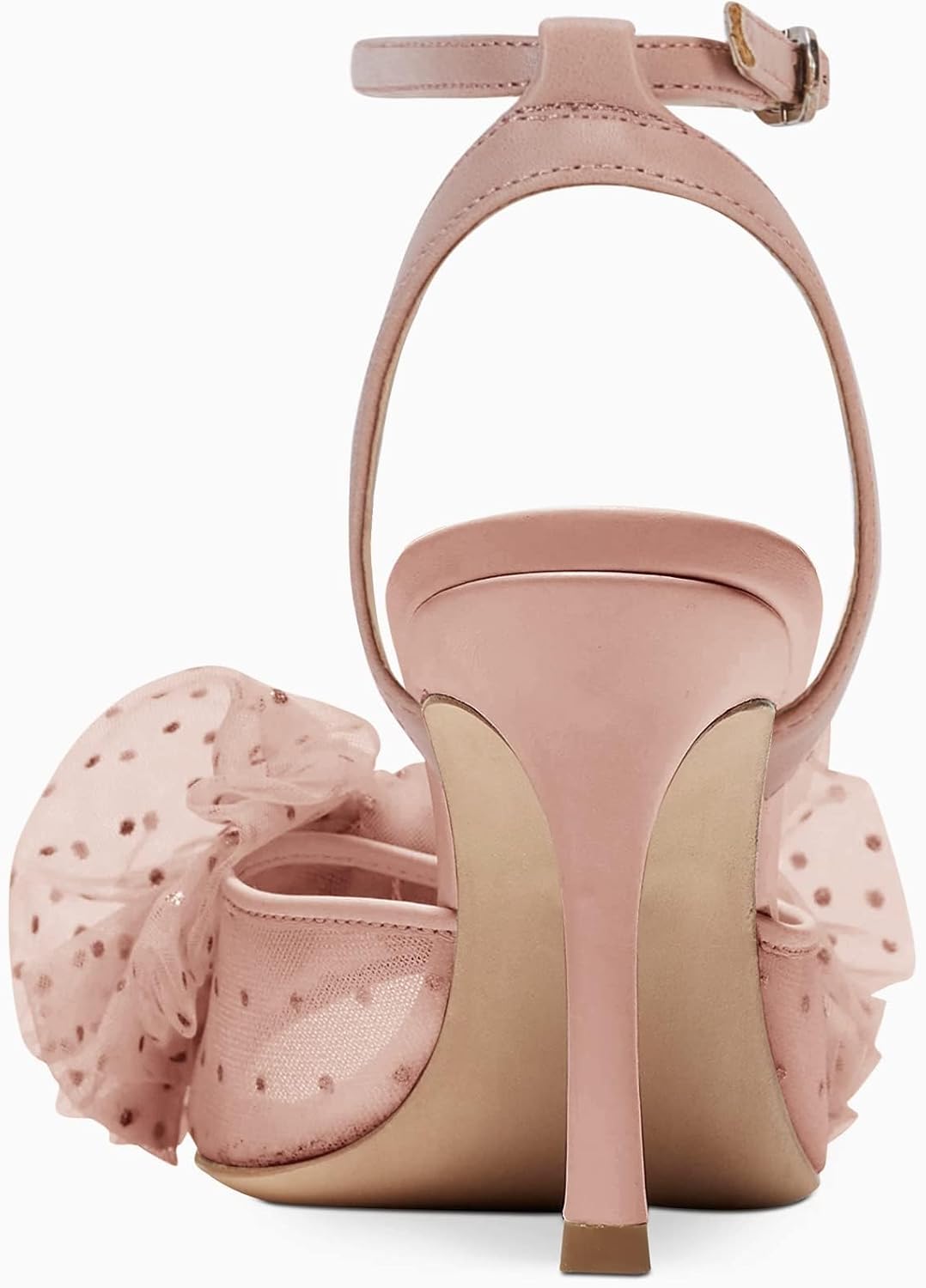 Coutgo Womens Bow Tie Heels Sandals Slingback Peep Toe Wedding Heels Mesh High Stiletto Heel Summer Cute Wedding Bridal Shoes - Image 5