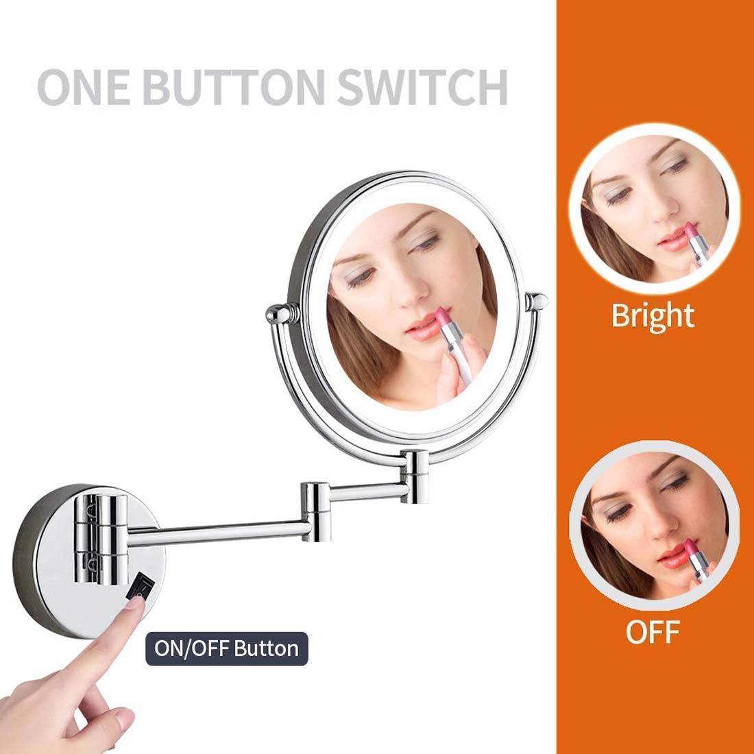 Specchio per Il Trucco da Bagno Specchio da Barba con Specchio cosmetico USB Girevole a 360 Gradi Montato a Parete da 8 Pollici su Due Lati