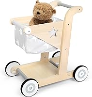 Vista 1 de Asweets Andador de Bebé de Madera 2 en 1 para Empujar y Jalar Cochecito de Muñecas, Carrito de Compras Andador de Aprendizaje para Niños y Niñas