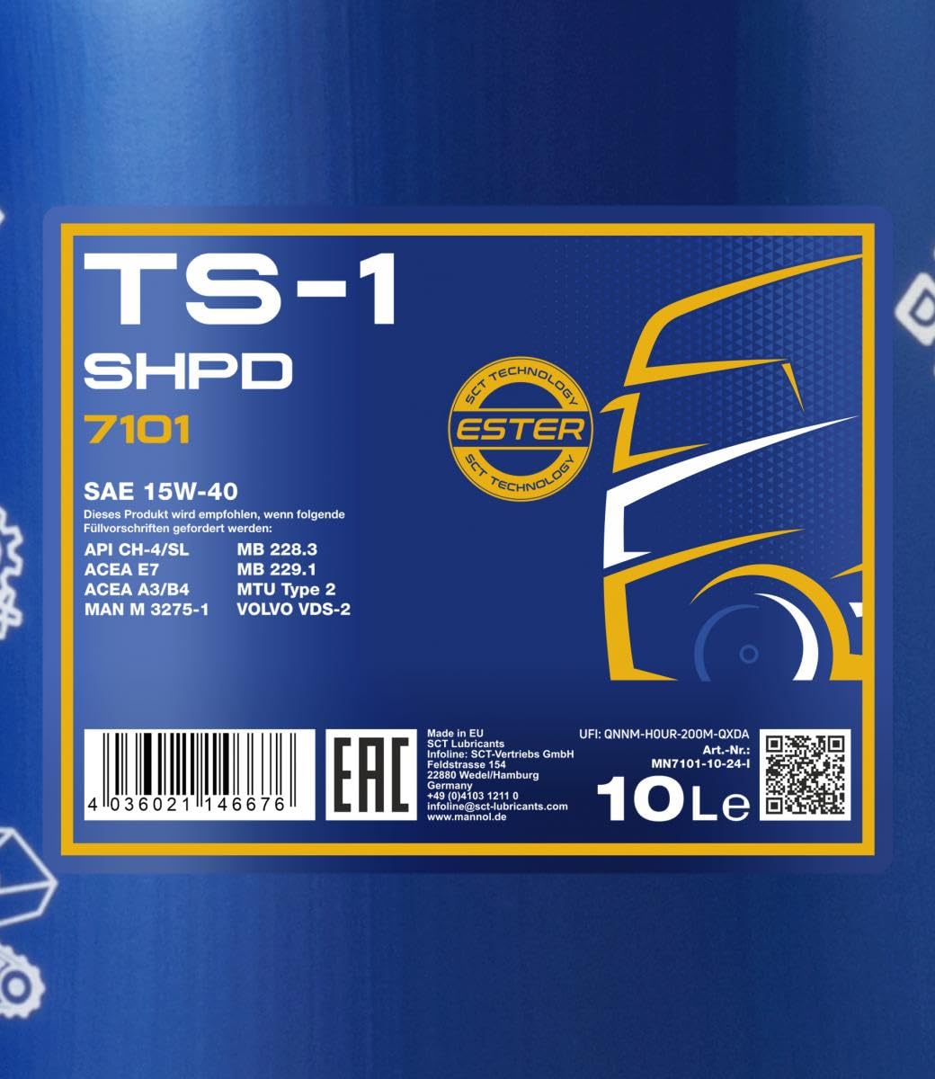 MANNOL Aceite de motor 15W-40 TS-1 Aceite mineral ACEA E3 ACEA A3/B3 ACEA A3/B4 API CG-4 API CH-4 API CF-4 API SL SHPD 10L Compatible con MERCEDES-BENZ Clase C T-modell S204 Clase E T-modell S212