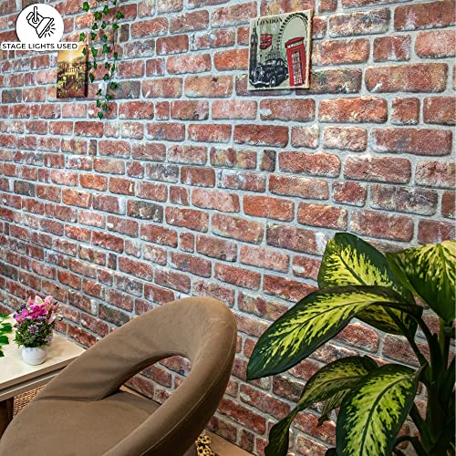 Dundee Deco 3D Wall Panels Brick Effect - Cladding, Red Brown Stone Look Wall Paneling, Styrofoam Facing For Living Room, Kitchen, Bathroom, Balcony, Bedroom, Set Of 10, Covers 53 Sq Ft #TOP3