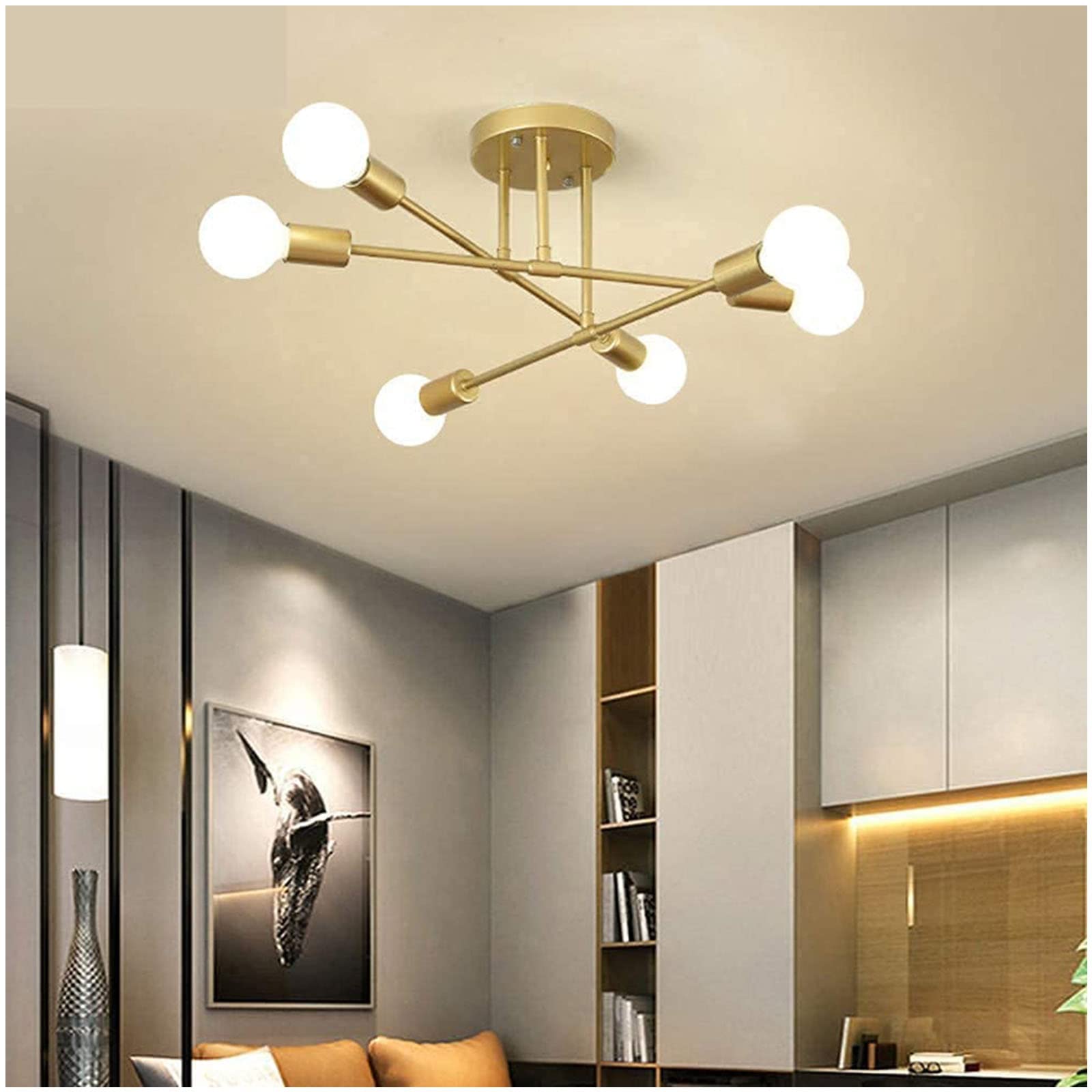 Lustre moderne 6 lumières E27 pour en finir avec les pièces sombres plafonnier salon