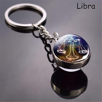 JWPavilion Zodiac 12 Constellations Charm Luminous Crystal Ball Pendant Key chain - silver - One size