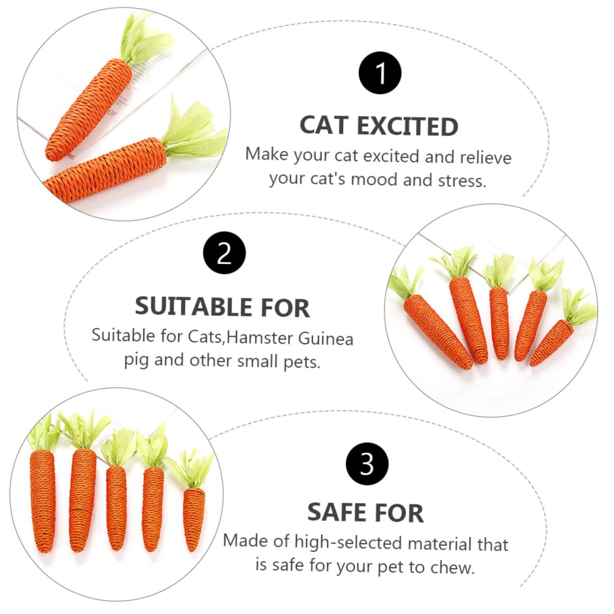minkissy 3 Sets Lustiges Katzen-backenzahnspielzeug Karotten-kauspielzeug Für Katzen Haustierspielzeug Sicheres Ansprechendes Kauspielzeug Für Katzen 6 Stück * 3