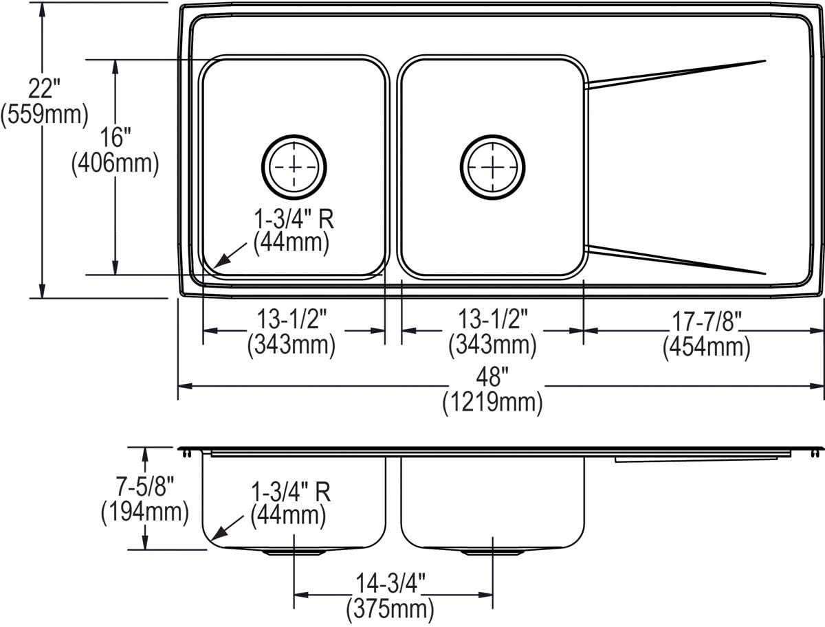 Elkay Lustertone Classic ILR4822L4 Stainless Steel Equal Double Bowl Drop-in Sink with Drainboard