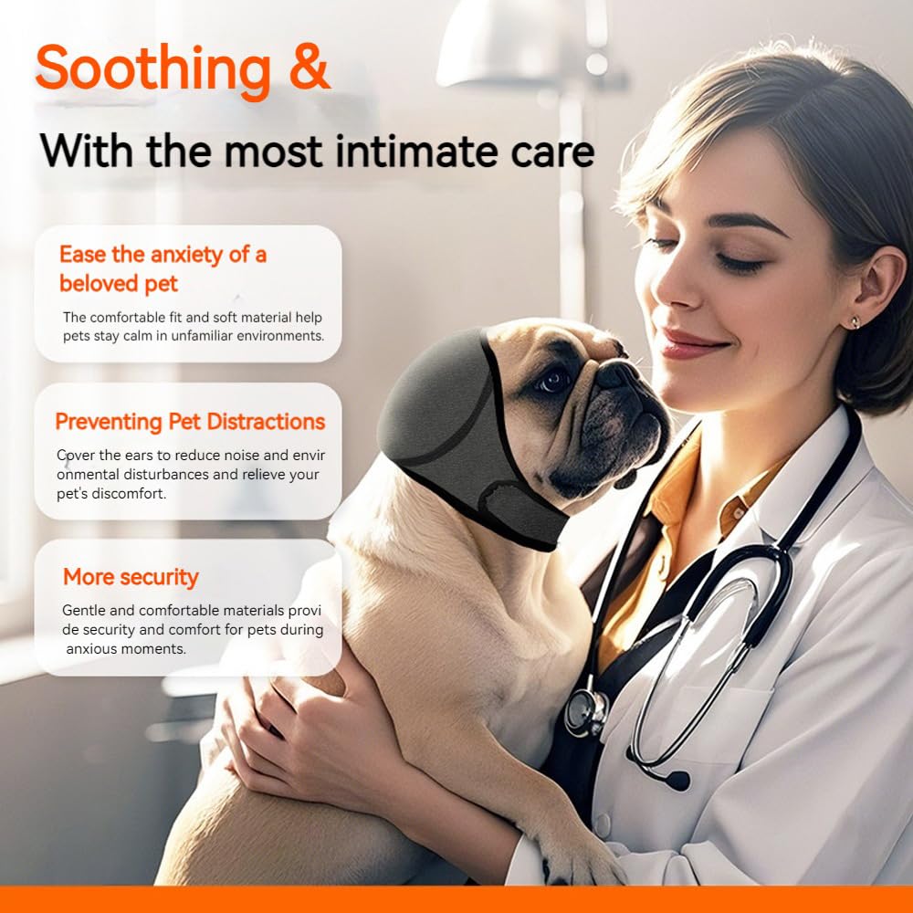 Paraorecchie Cane Scudi Confortevoli Anti Ansia Sollievo dal Rumore Snoods con Nastro Autoadesivo Regolabile per Cani(Grigio/L)