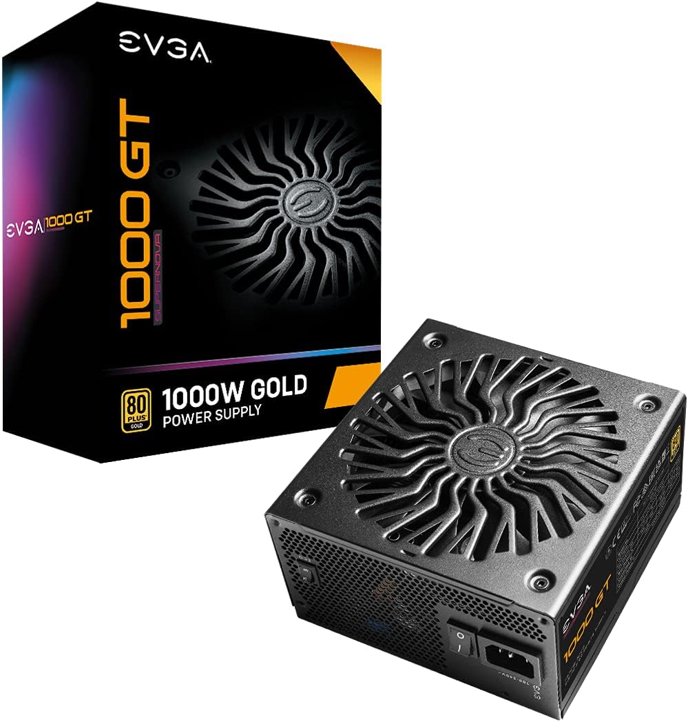 EVGA 1000 GT, 80 Plus Gold 1000W, Fully Modular, Eco Mode with FDB Fan, 100% Japanese Capacitors, 10 Year Warranty, Includes Power ON Self Tester, Compact 150mm Size, Power Supply 220-GT-1000-X1