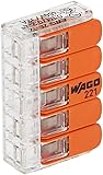 Kopp 33346428 Wago Steckklemme 5-fach mit Hebel für Flexible Drähte Wiederöffenbar 1, 5 - 2, 5 mm² Inhalt 25 Stück, Transparent/Orange