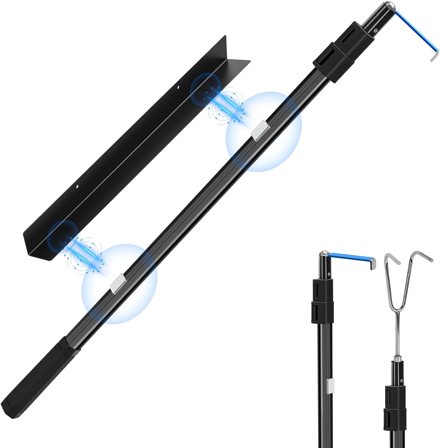 magnetically mounted truck cargo grabber reach retriever tool,6.9 ft upgraded extendable truck bed accessories,heavy duty stainless steel truck bed grabber tool with two hooks