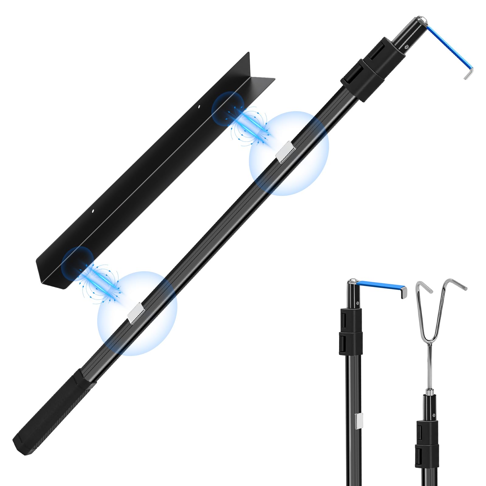 Magnetically Mounted Truck Cargo Grabber Reach Retriever Tool,6.9 Ft Upgraded Extendable Truck Bed Accessories,Heavy Duty Stainless Steel Truck Bed Grabber Tool with Two Hooks (Magnetically Mounted)