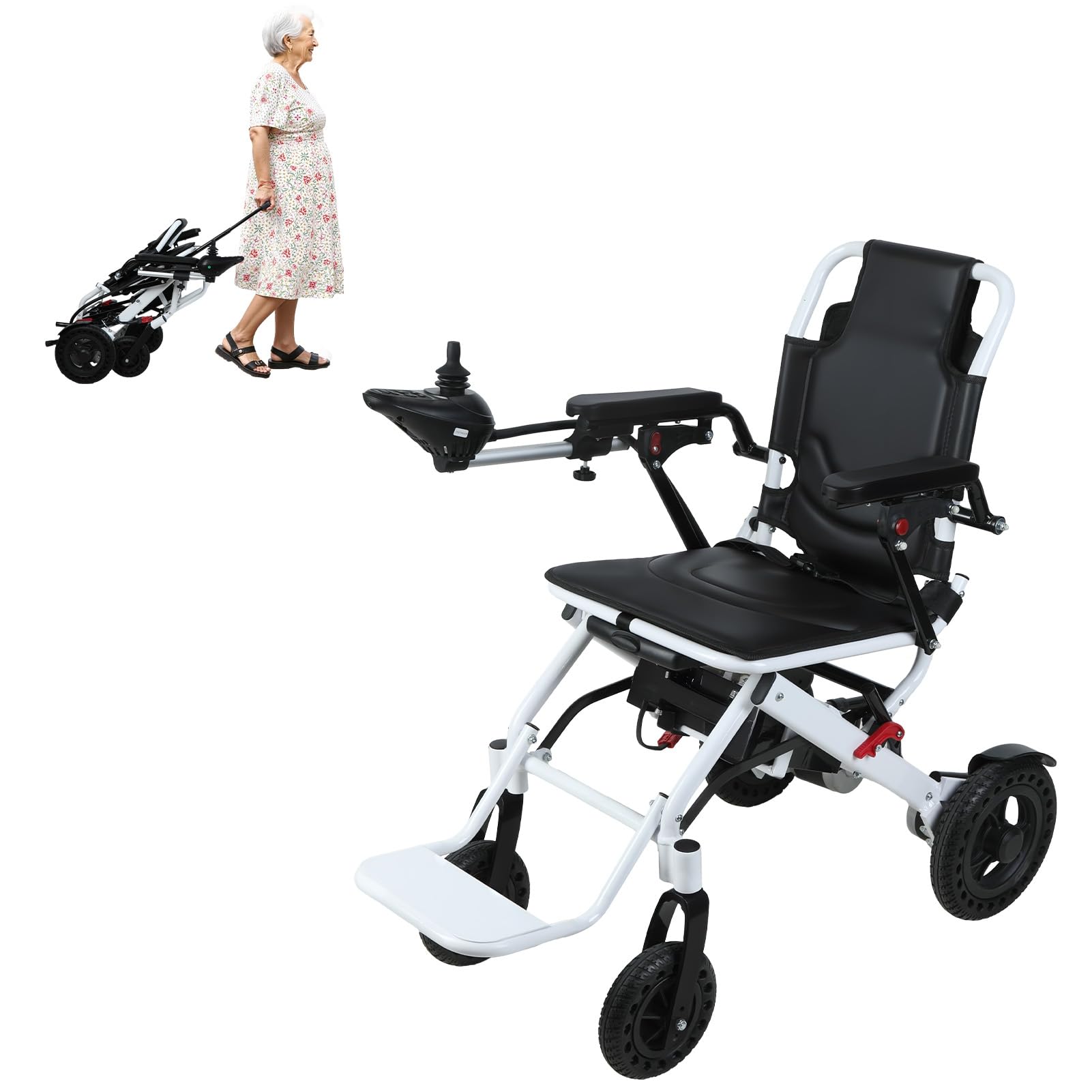 SXSLTSA Folding Electric Wheelchair, Lightweight Electric Wheelchairs for Adults, Foldable Powerchair for Seniors, 500w Motor, 12 Miles, Travel & Airplane Approved White
