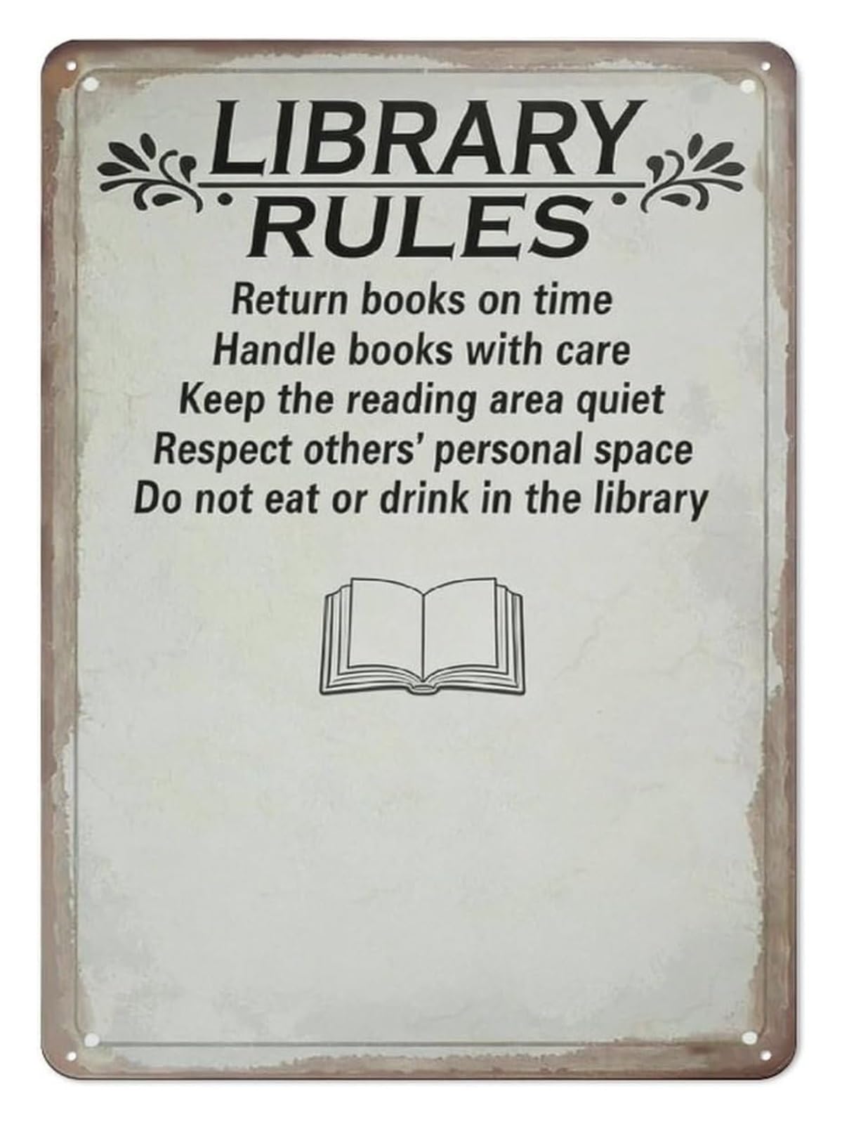 PKNVKZIDK Vintage Library Decor Metal Tin Sign with Rules Retro Educational Plaque Wall-Art for Home Library School Gift for Librarian 8 X 12 Inch