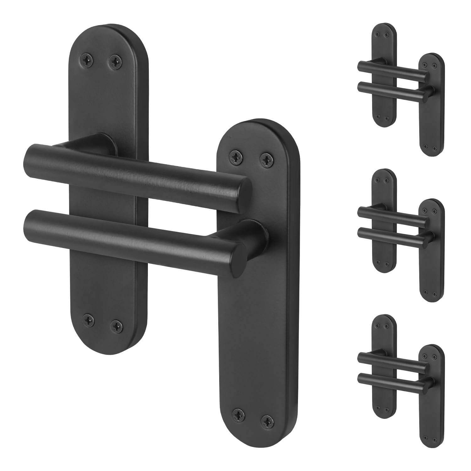 EAI Black Door Handles, 4 Pairs of Matt Black Internal Lever Latch T-Bar Handles on Backplate - Oliena