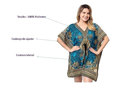 Bata Kaftan Indiana Longuete Saída De Praia Plus Size (Azul)
