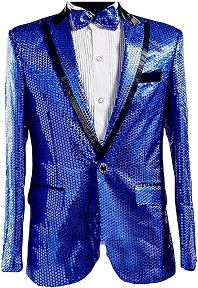 Men's Sequined Nightclub Tuxedo Jacket One Button Prom Party Coat Single Breasted Blazer Jacket Wedding Coat