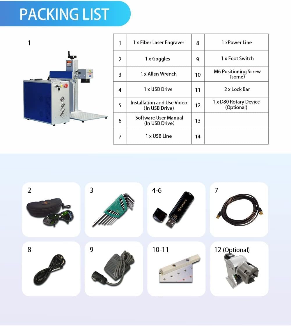 Packing List for SFX Fiber Laser Marking Machine