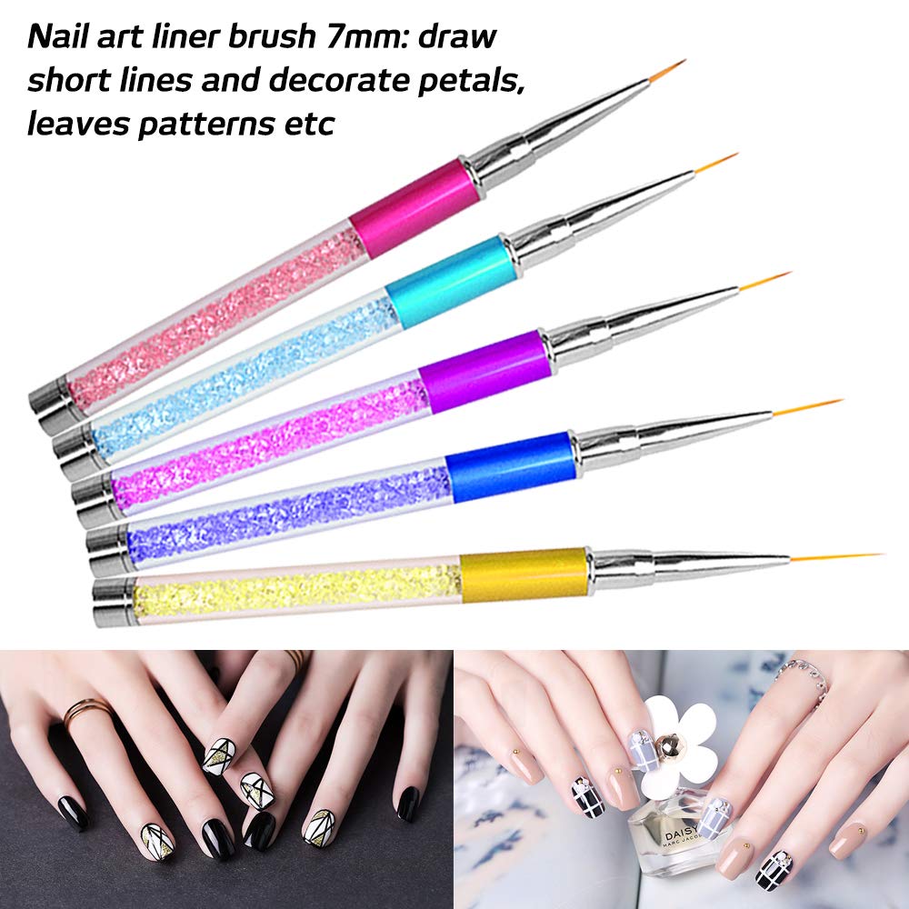 5-teiliges Nagelkunst-Pinsel-Set + Nagelhautgabel – Feine Linienpinsel 7-25 Mm Für Gel, French, Ombré | Für Profis & Hobby-Nageldesign
