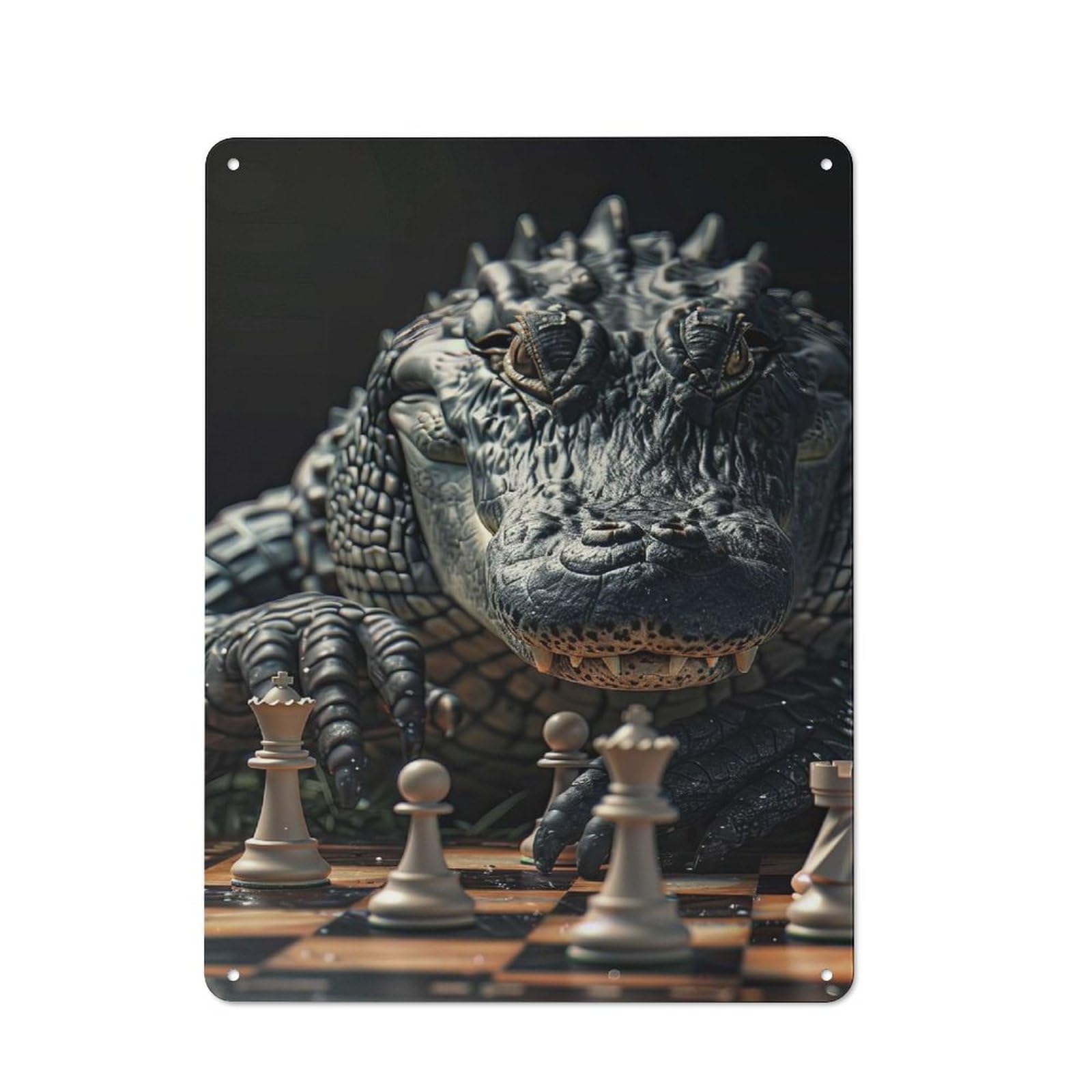Junmoney Style-24 Metal Wall Sign 40X30cm Featuring Alligator Chess For Bar Or Restaurant, Gift For Bar Decor Enthusiasts During The Christmas Season