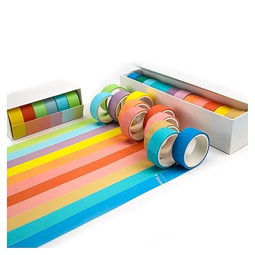 Miniatura 2 de SHONDE Juego de 12 rollos de cinta washi, cinta adhesiva colorida arcoíris de 0.295 in de ancho, cinta decorativa para diario de viñetas, libros,