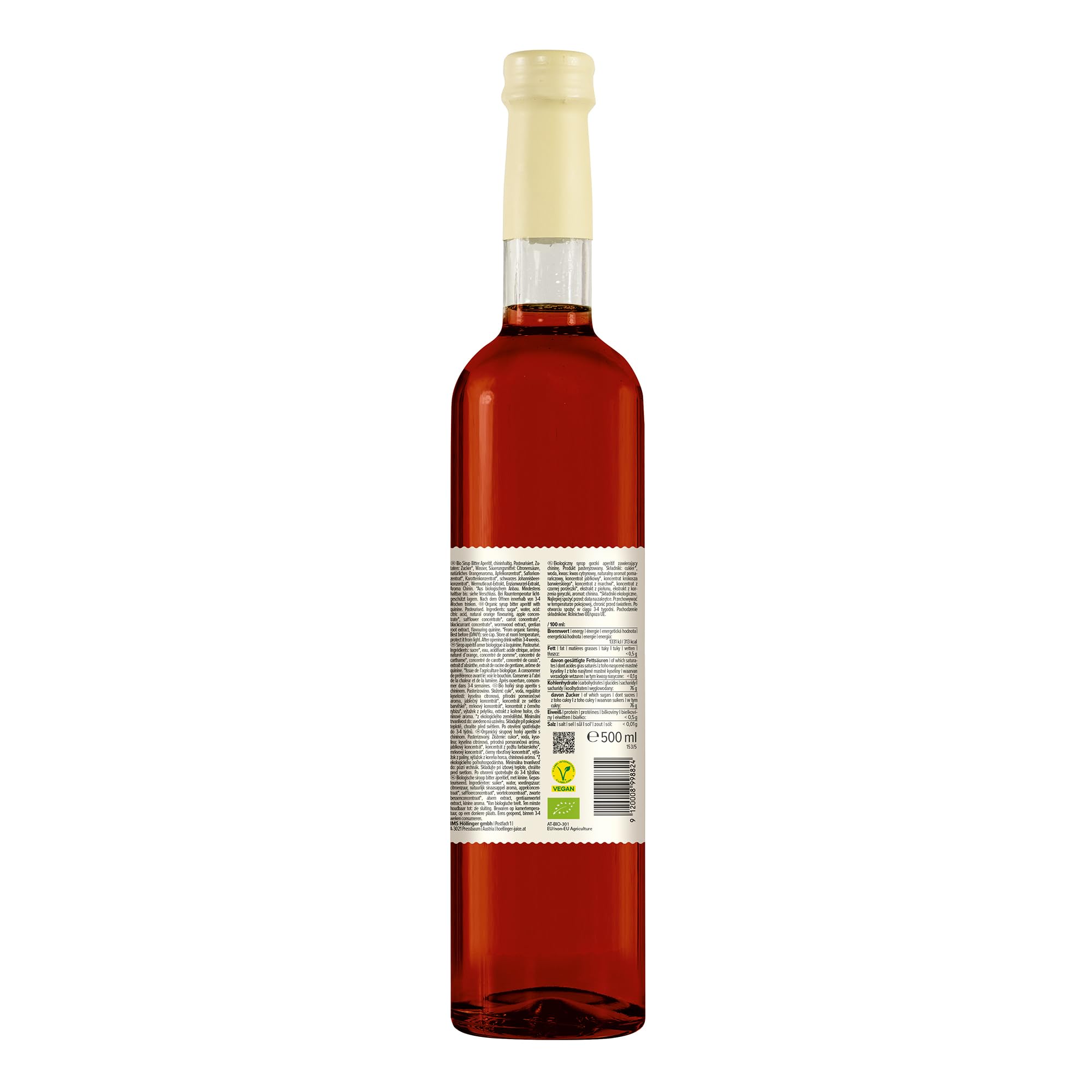 Aperitivo sciroppo di cocktail biologico Höllinger - Organic Bitter-Orange Flavored Syrup, Vegan, 3x500ml Glass Bottle, Natural Botanical Ingredients
