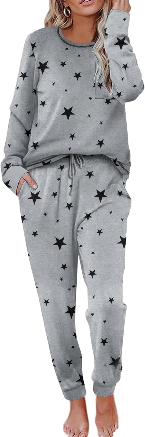 Ekouaer Pajamas Women’s Long Sleeve Pj Set Soft 2 Piece Loungewear Sleepwear with Jogger Pants XS-3XL