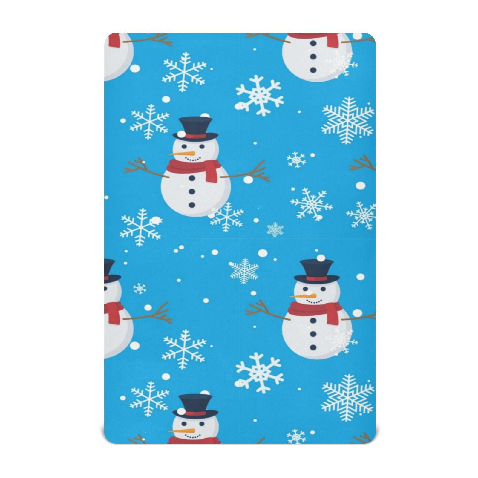 Moudou Christmas Snowman Playard Sheet for Boy Girls, Soft Breathable Fitted Toddler Sheet for Standard Playard Bed Mattress, 39 x 27 x 5 Inch