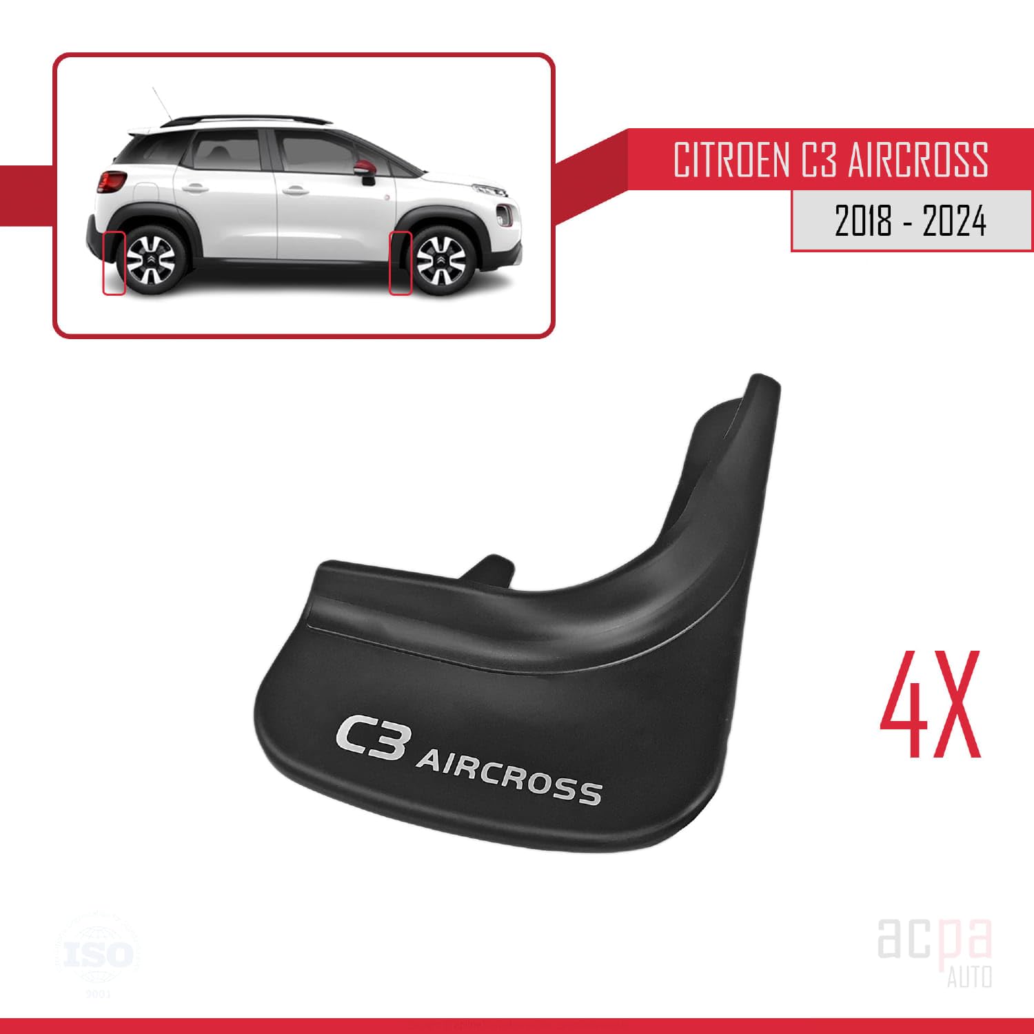 4-częściowy zestaw kompatybilny z Citroen C3 Aircross 2018-2024 przód + tył, zestaw 4-częściowy
