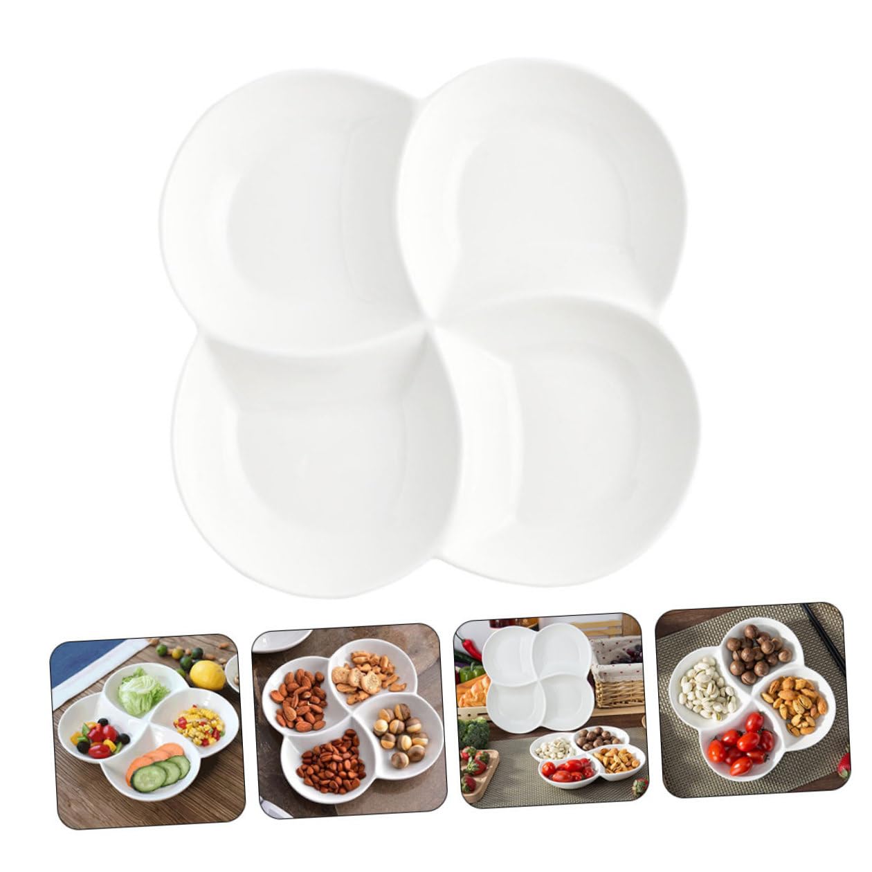 BESPORTBLE Assiette en Céramique Blanche 4 Compartiments Plateau-Repas Facile à Nettoyer pour Bureau et Cantine Repas Snacks Gâteaux