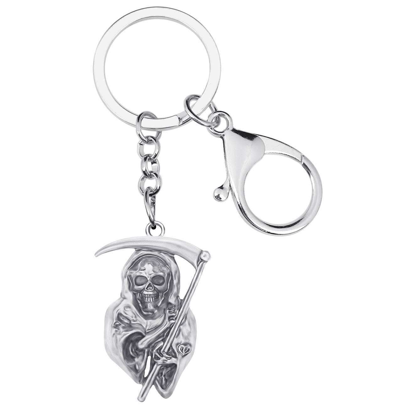 Weveni Women's Silver Novelty Halloween Grim Reaper Keychain Skull Key Ring Car Bag Wallet Accessories Charms For Girls Skull Gifts (Silver)