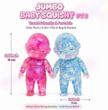2PCS Baby Squishy Glitter Slow Rising, Squishy Babies Sensory Fidget for Stress Relief, Soft Cute Squeeze, Desk Decor & Gift