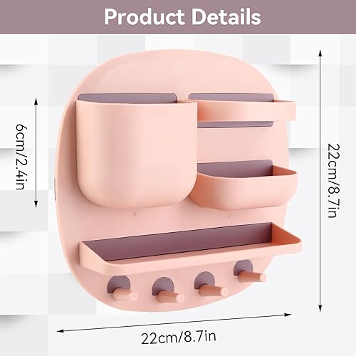 Miniatura 2 de Estante de montaje en pared, organizador de accesorios de mesita de noche con ganchos, almacenamiento adhesivo para teléfono, control remoto,