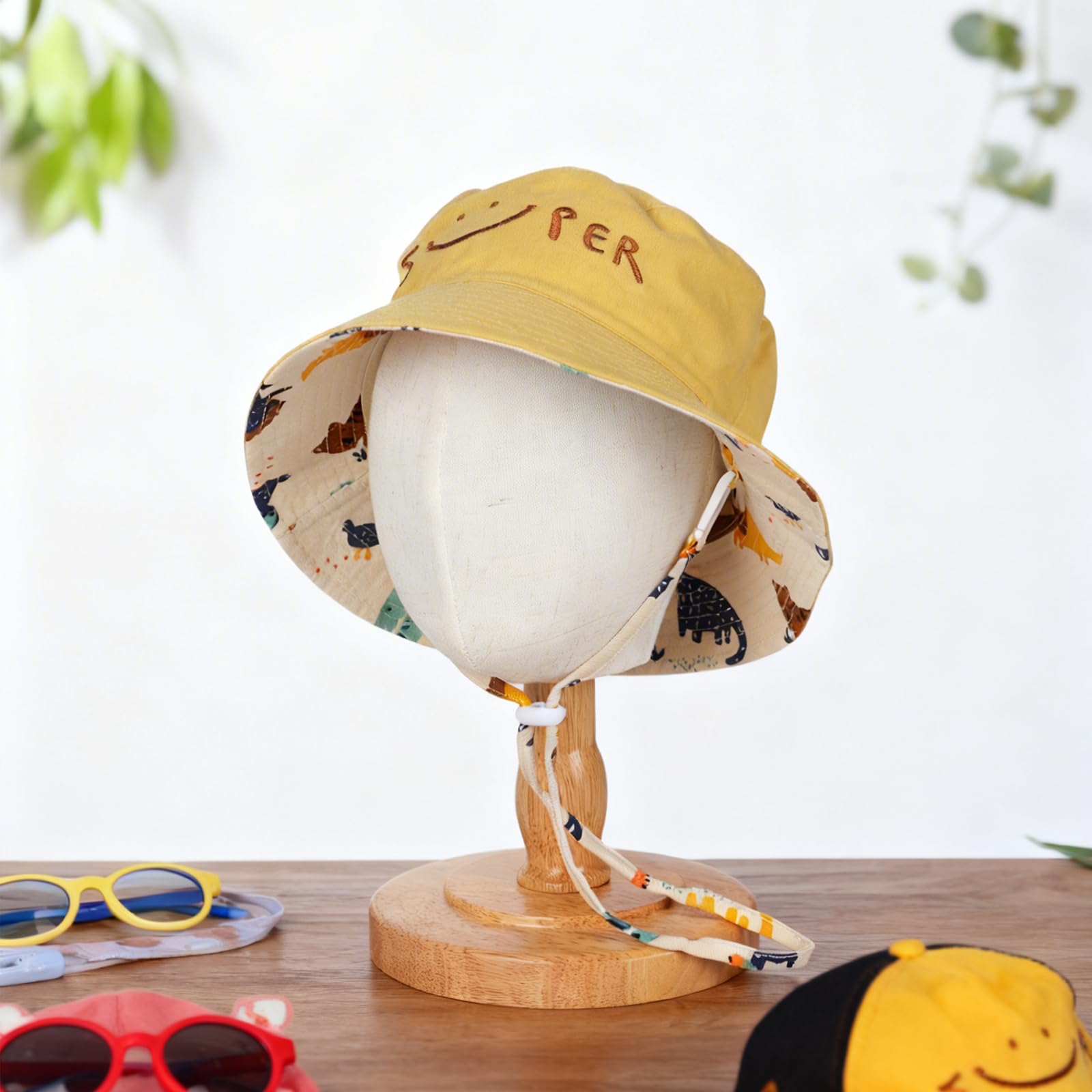 DiazySight Cabeza de maniquí para niños, sin pinnable, soporte de lino para sombreros con base de madera resistente, para mostrar sombreros, lazos, diadema, ganchillo, tamaño: 50cm