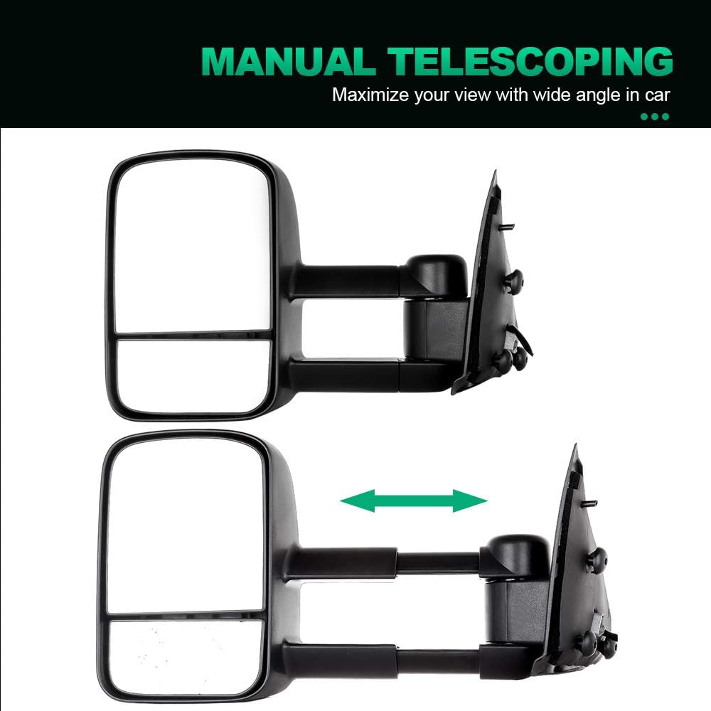 Towing Mirrors Fit for 1997-2003 for Ford for F150 Standard Extended Cab (Not 4 Doors Crew Cab Models) Tow Mirrors Power Adjusted No Heated No Turn Signal Light Left and Right Side Towing Mirrors