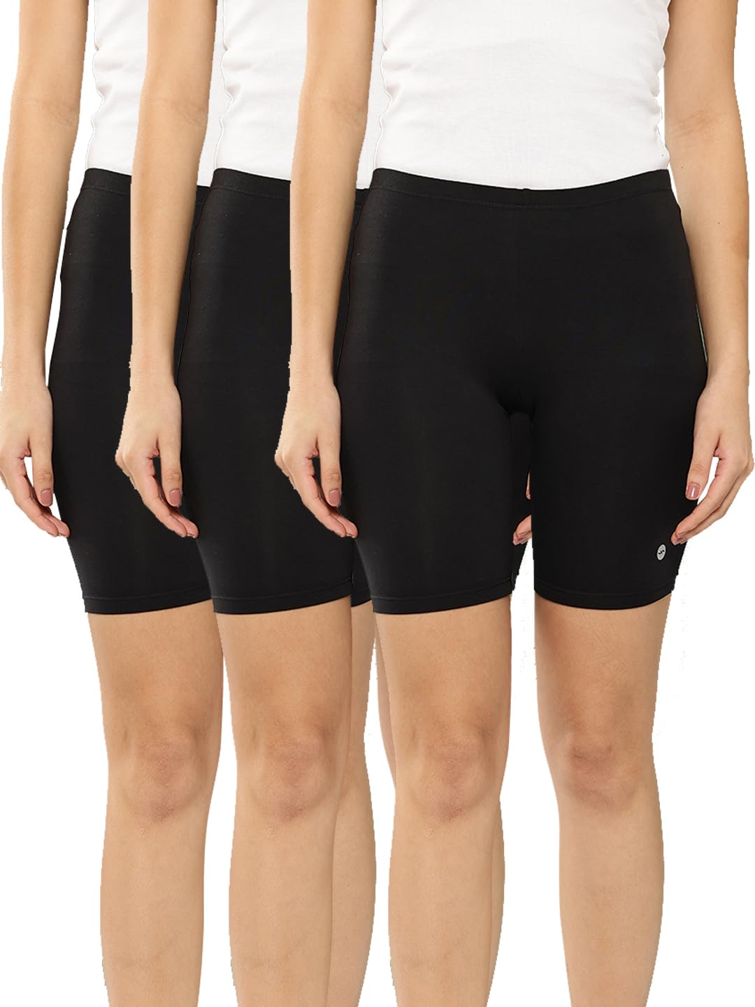 leading lady Women's Solid Cotton Mid Rise Shorts |Stretchable Skin Fit for Workout, Yoga, Gym & Running Shorties (Pack of 3)-picture-25