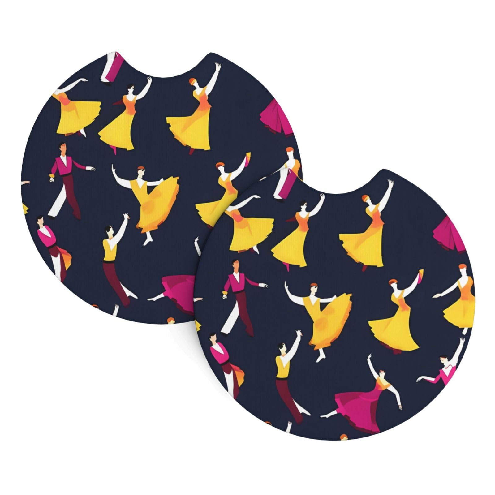 2 Pack Car Coaster for Cup Holders Ballroom Dance Small Pattern Car Cup Coaster 2.7" Neoprene Non-Slip Automotive Cup Mat Universal Auto Car Interior Accessories for Women Men Cup Pad