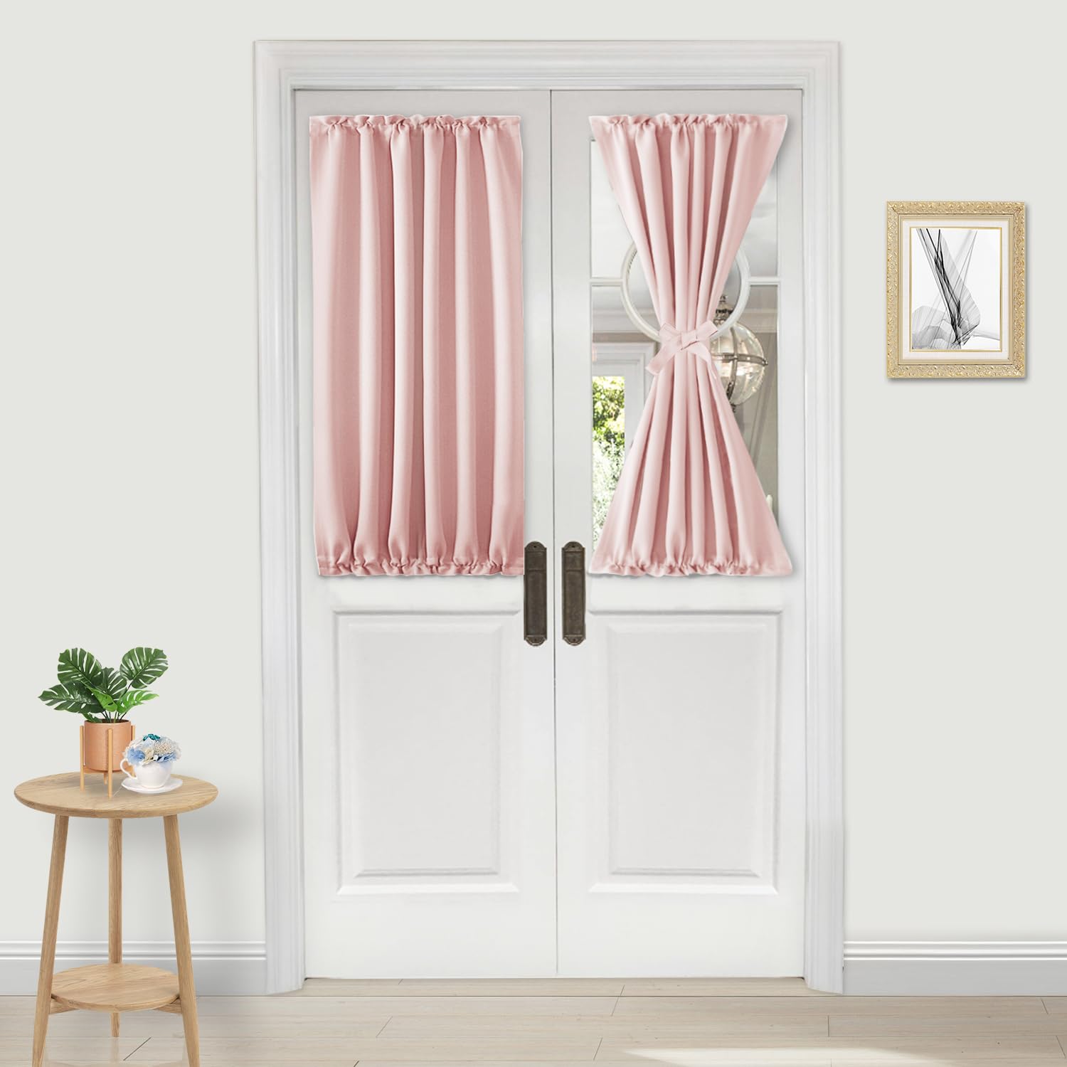 DWCN French Door Curtains – Rod Pocket Thermal Blackout Curtain for Doors with Glass Window, Kitchen and Patio Doors for Privacy, 25 X 40 Inches Long, 1 Curtain Panel with Tieback,Blush Pink — image 1