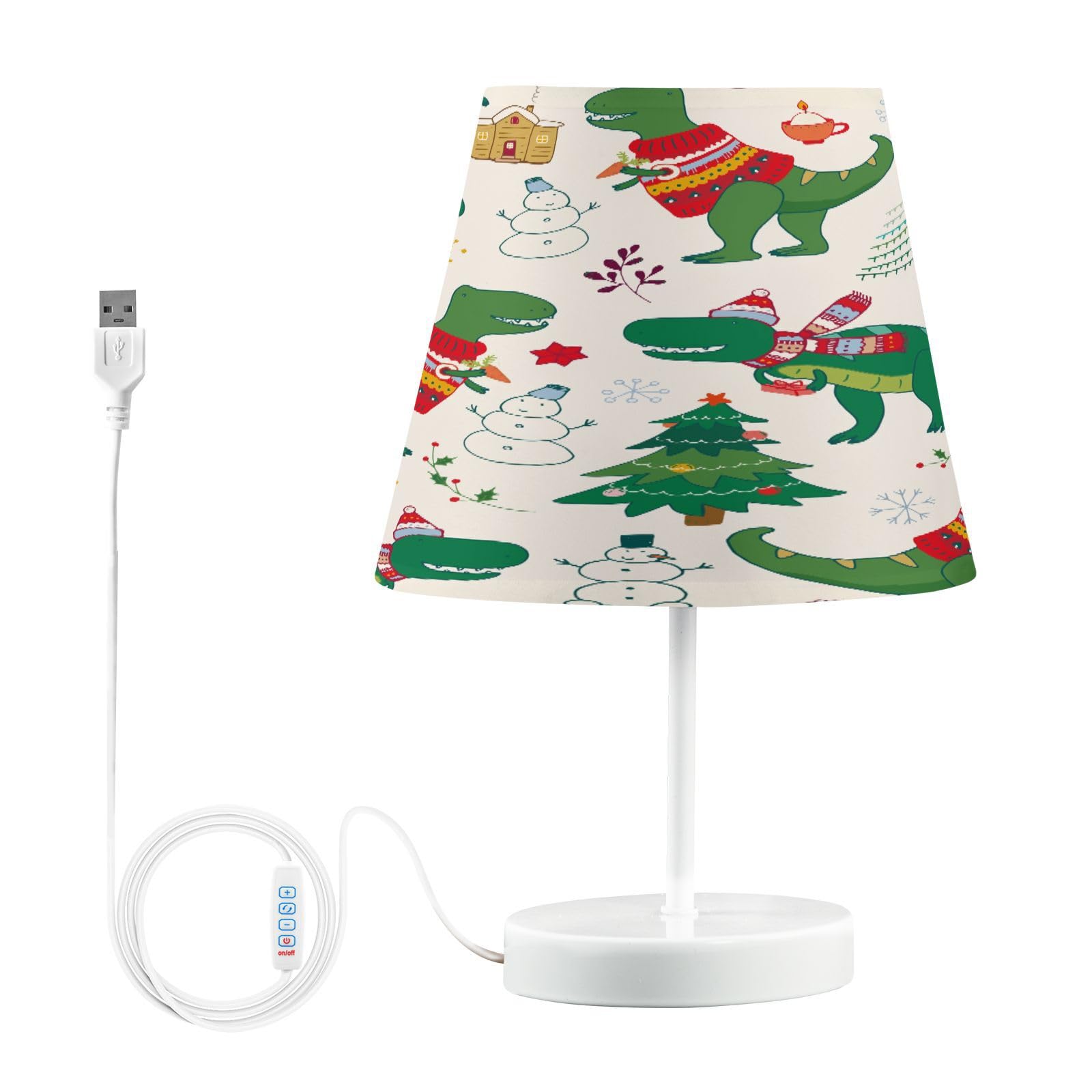 Mnsruu Lámparas de mesita de noche con puertos USB, lindas lámparas de escritorio de dinosaurio de Navidad para dormitorio, sala de estar, oficina, M