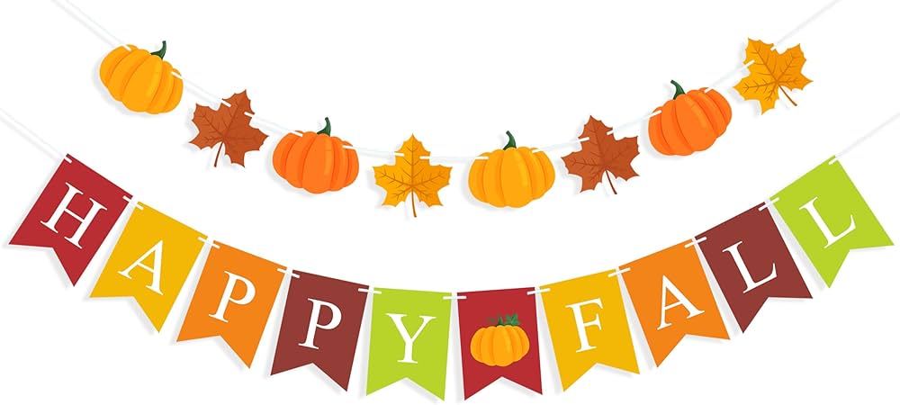 Amazon.com: FAKTEEN 2 Pcs Happy Fall Banner and Pumpkin Maple Leaf Fall Decorations for Home Thanksgiving Banners Harvest Autumn Festival Wedding Birthday Party Decorations Fall Home Decor Bunting Flag : Home &