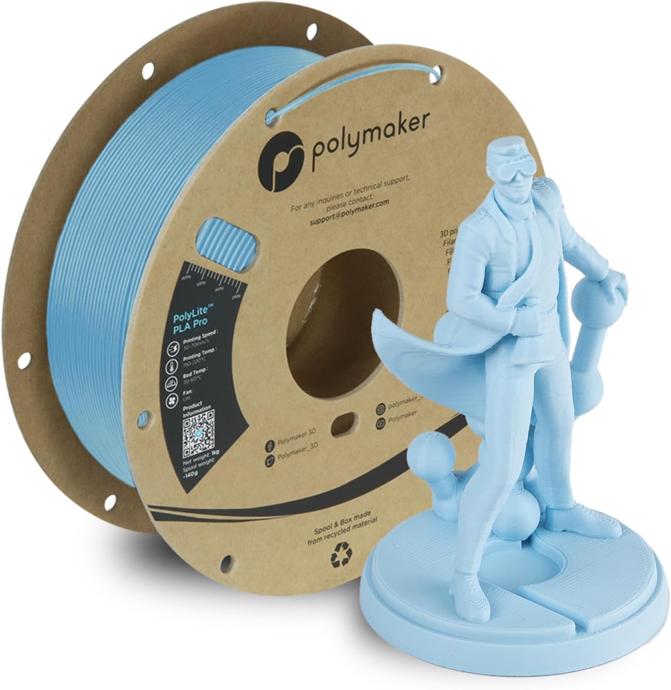 Polymaker PLA PRO Filament 1.75mm Light Blue, 1kg - PolyLite 1.75mm PLA Filament PRO Tough & High Rigidity 3D Printing Filament