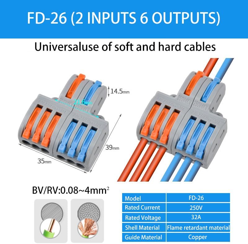 Quick Wire Conductor Connector Compact 2/3 Pin Splicing Push-inTerminal Block 1 in Multiple Out with Fixing Hole(FD-515)