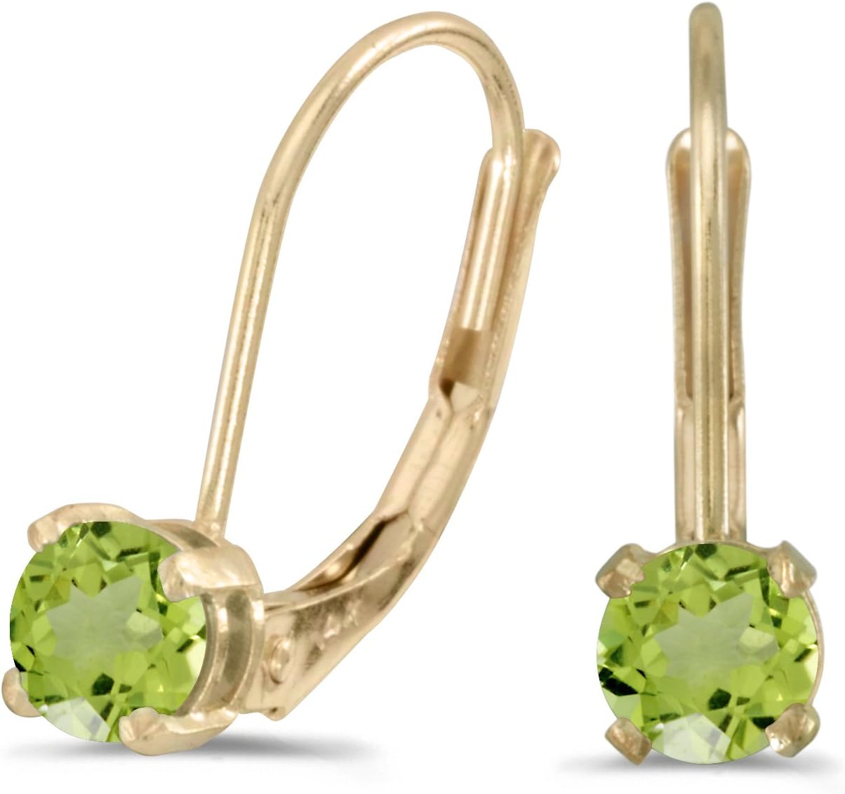 14k Yellow Gold Round Peridot Lever-back Earrings