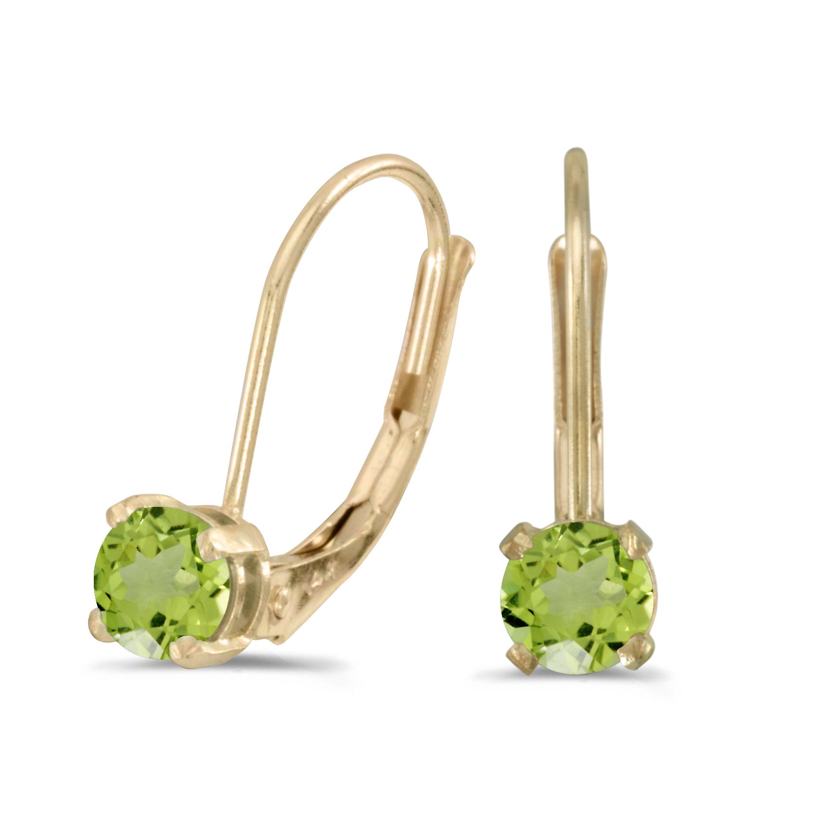 14k Yellow Gold Round Peridot Lever-back Earrings