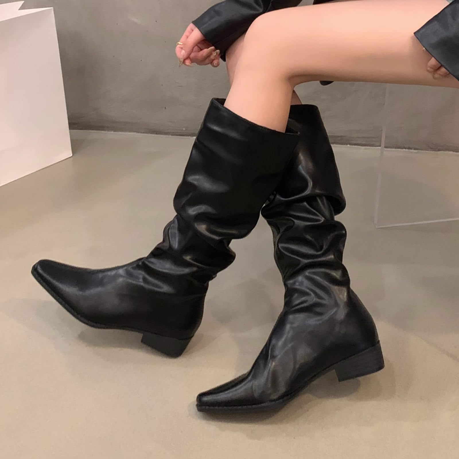 Botas de Invierno Mujer Botas largas de Fondo y Punta Grande para Mujer, Comercio Exterior, otoño e Invierno, 2023, largas Individuales, Ligeras y cómodas