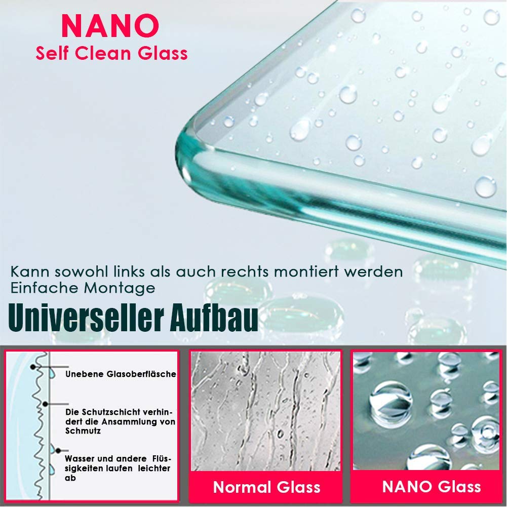 SONNI Duschwand für Badewanne faltbar 2 teilig 120x140 cm 6mm NANO-klarglas Badewannenaufsatz