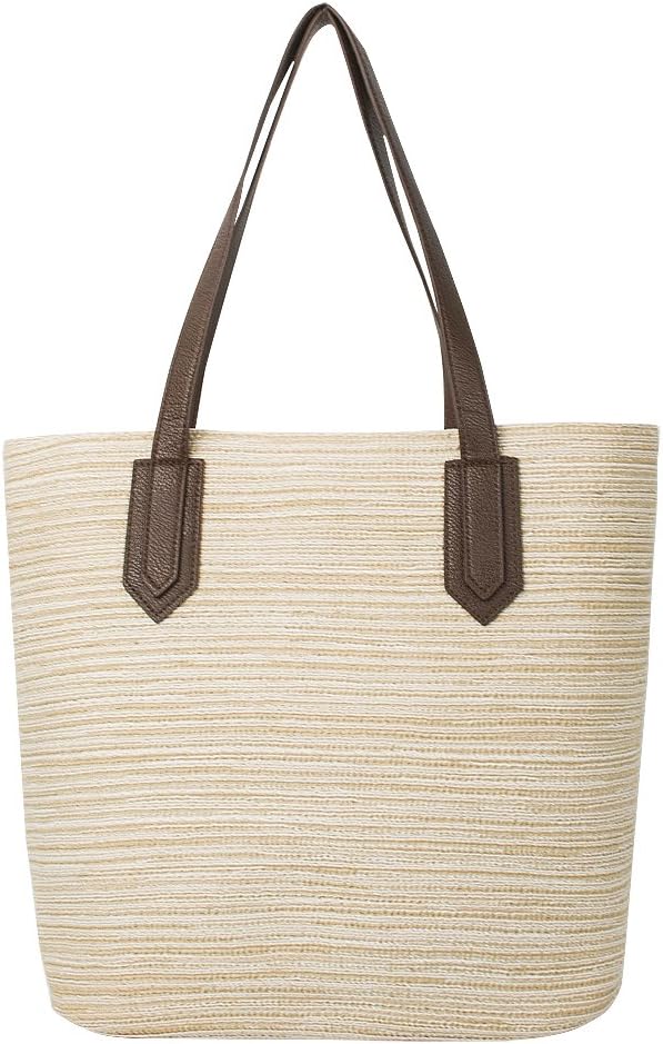 Myathle Summer Beach Handmade Tote Handbag Cotton Lining PU Leather for Ladies