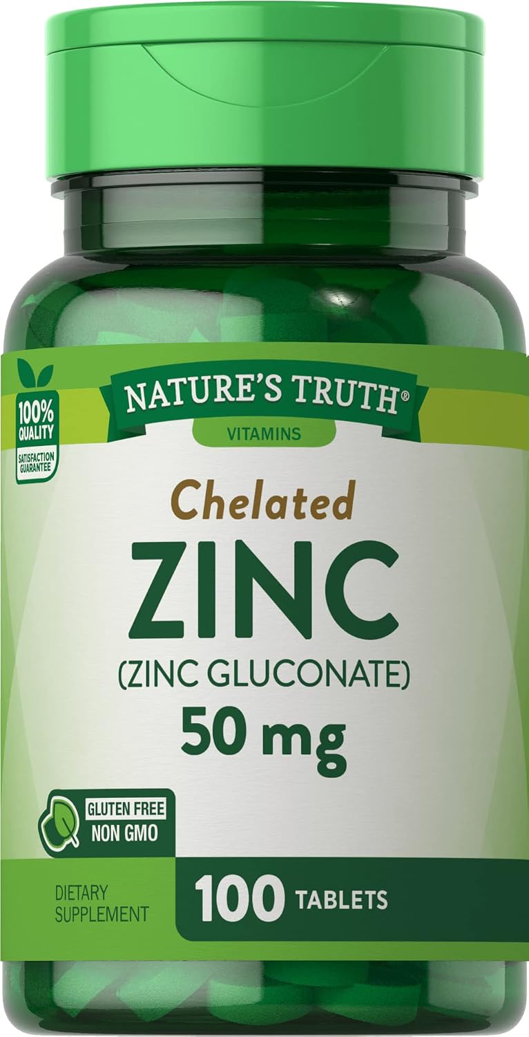 Nature's Truth Zinc 50 mg Chelated Supplements, 100 Count, Pack of 3