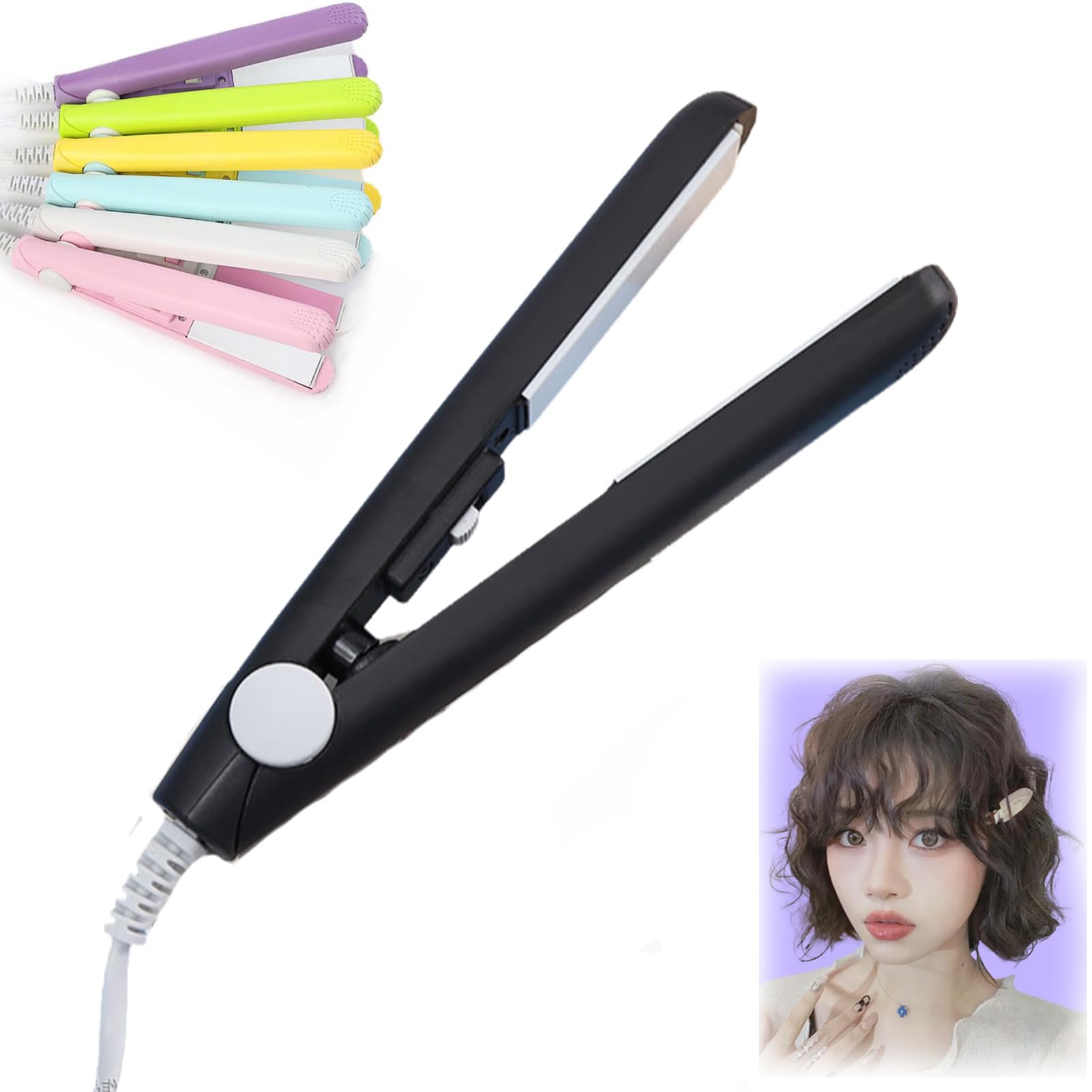 Generic Ceramic Mini Hair Curler for Short Hair 2 in 1 Mini Dual-Purpose Curling Iron Portable Mini Curling