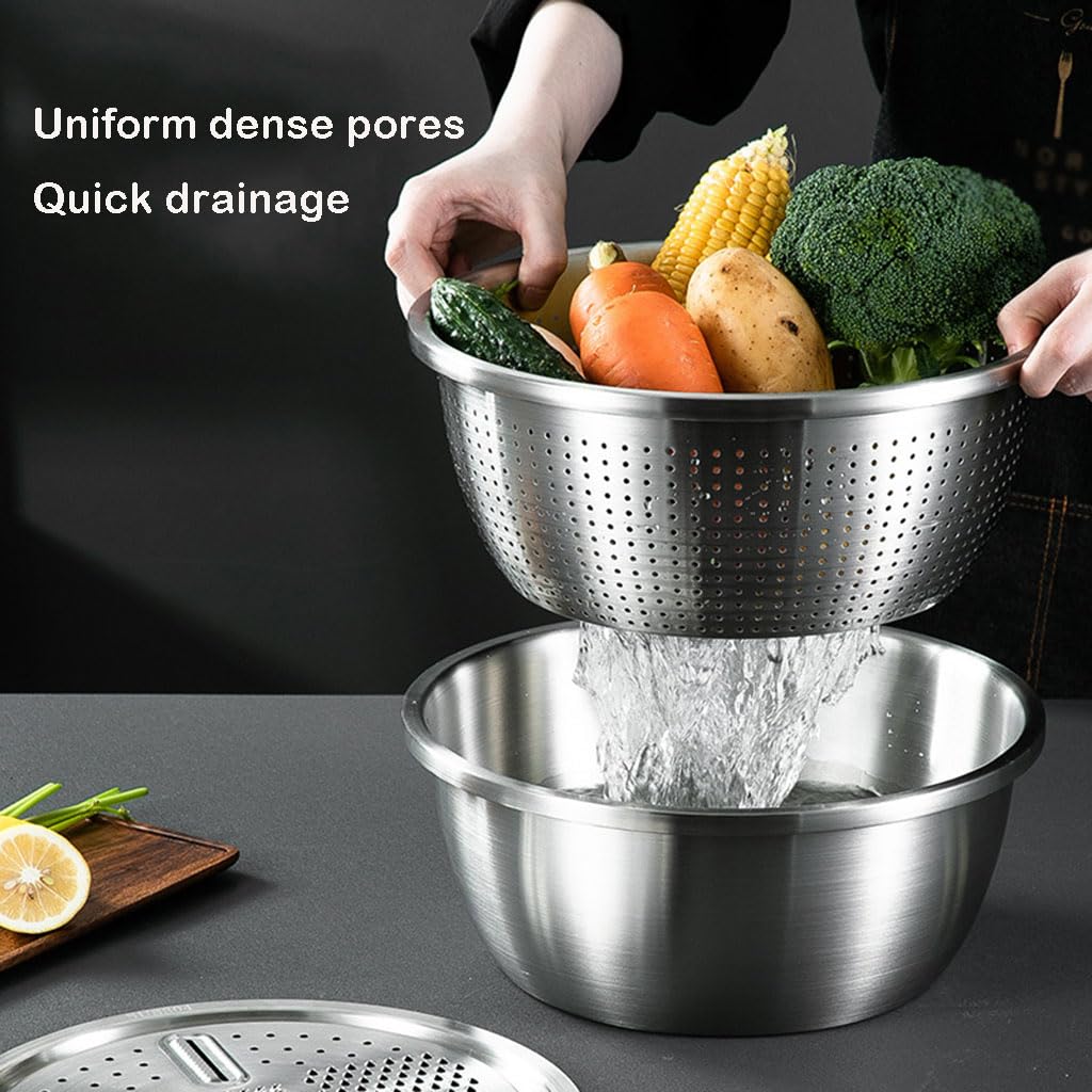 Metallsieb und Schüsseln, 3-in-1 Edelstahl Micro-Perforierte Küchensieb Nudelsieb mit Griffen, Abtropfsieb Seiher für Nudeln Obst Reis Gemüse, Spülmaschinenfest(Size:30CM,Color:Silber)