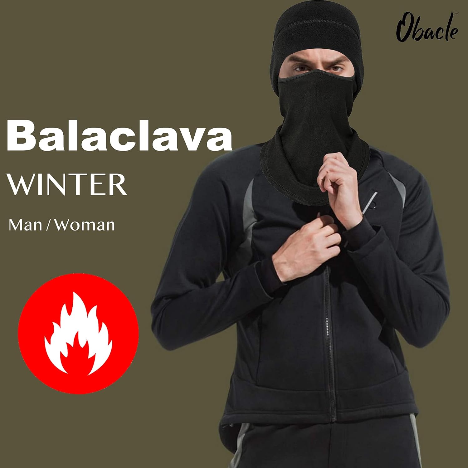 Obacle Balaclava Face Mask Men Women for Winter Cold Weather Warm Ski Mask Black - Image 2