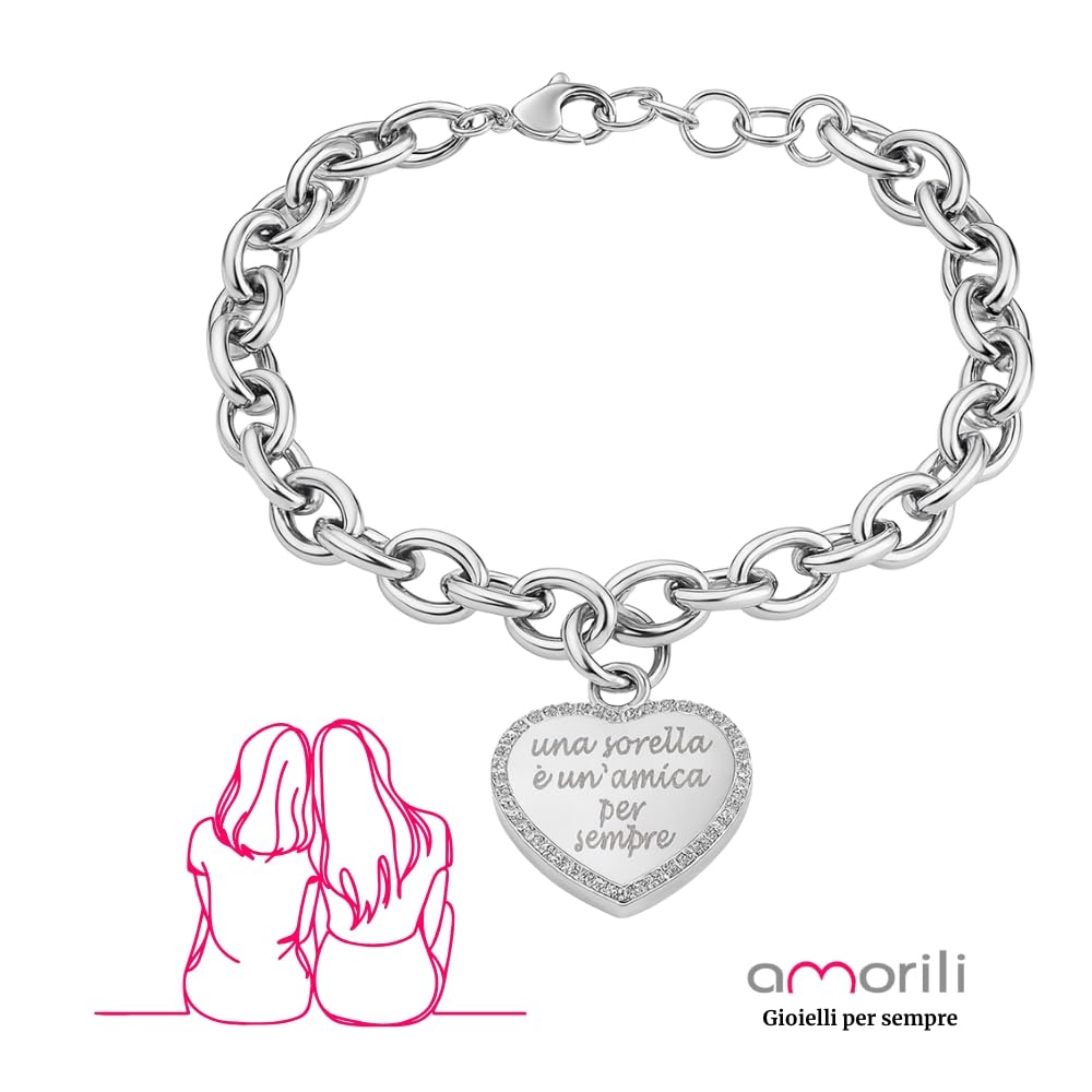 Bracciale Miglior Sorella in Acciaio Inox e Zirconi | Idea Regalo Compleanno per Sorella | Gioiello Brillante con Frase Affettuosa | Regalo Speciale per Lei bcc2825